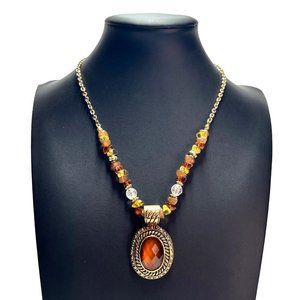 VTG AVON SP Signed Amber Faceted Pendant Statement Necklace